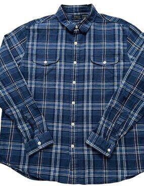 Polo Ralph Lauren Shirt Mens 2XL Cllees Long Sleeve Linen Cotton Plaid Blue